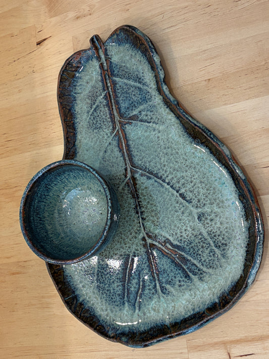 Brown and Blue Leaf Tray with Bowl