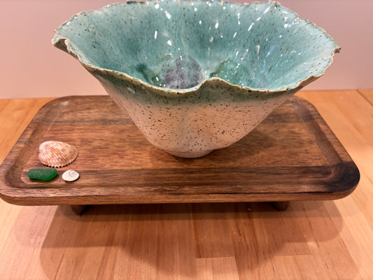 Sea Green Ruffled Ceramic Bowl