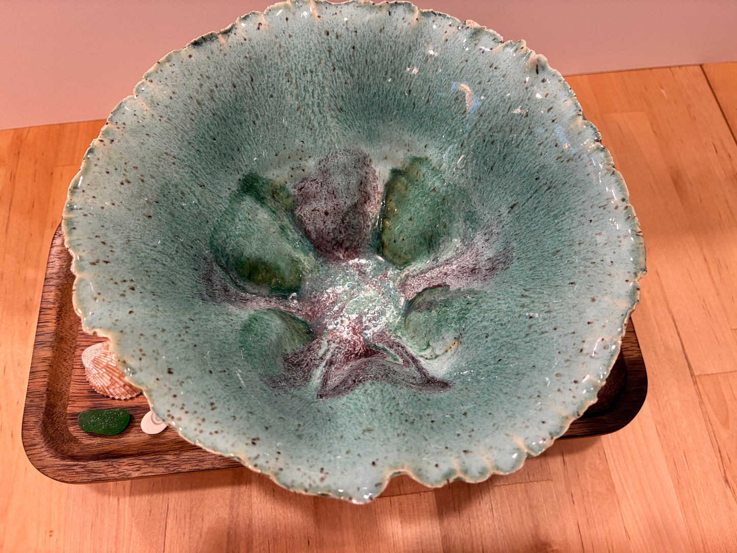 Sea Green Ruffled Ceramic Bowl
