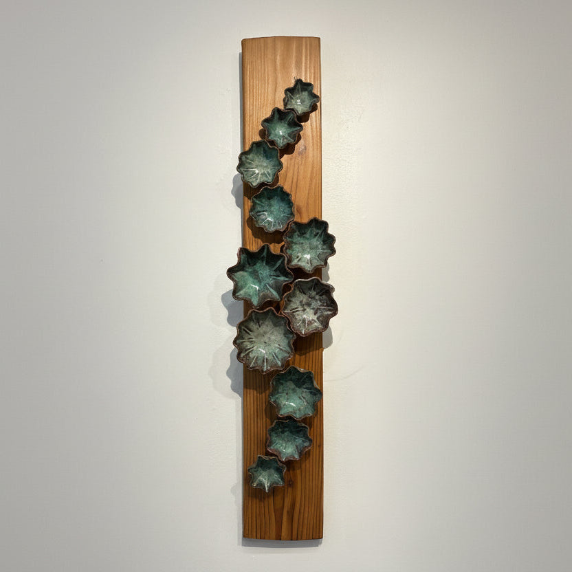 Hand-Crafted Ceramic Flowers on Wood by Robert Salem
