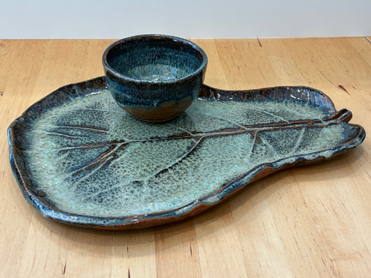 Brown and Blue Leaf Tray with Bowl