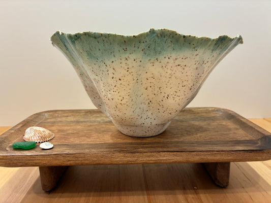 Sea Green Ruffled Ceramic Bowl