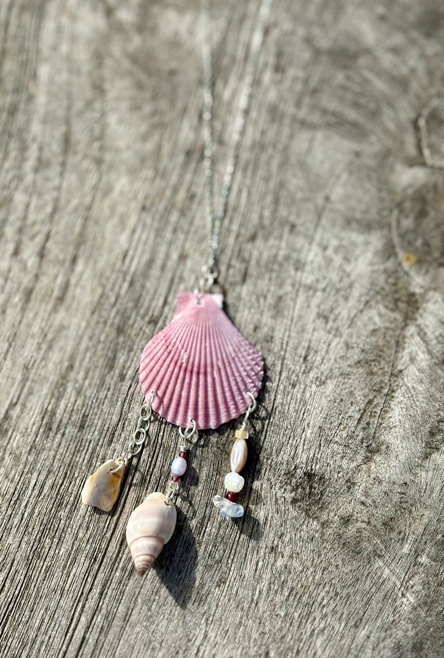 Natural shell, pearl, gemstones necklaces sterling