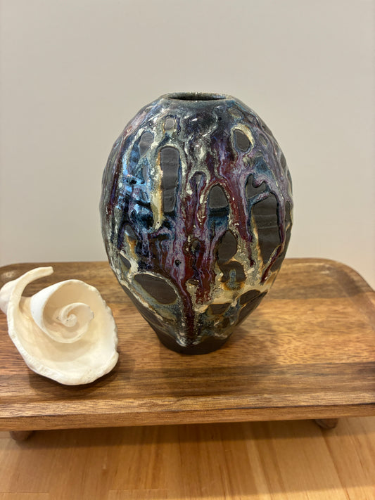 Oval Blue Purple Kelp Vase