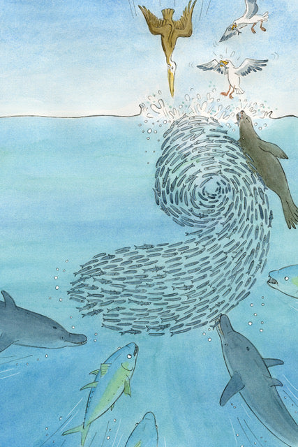 The Science of Surfing, Bait Ball – Original Painting by Kim Dwinell